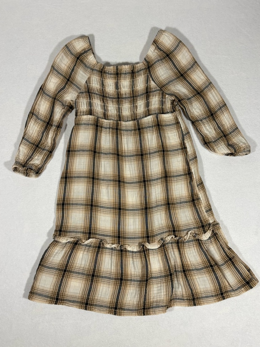 Old Navy Girls' Plaid Long-Sleeve Double-Weave Fit and Flare Dress Size L 10-12